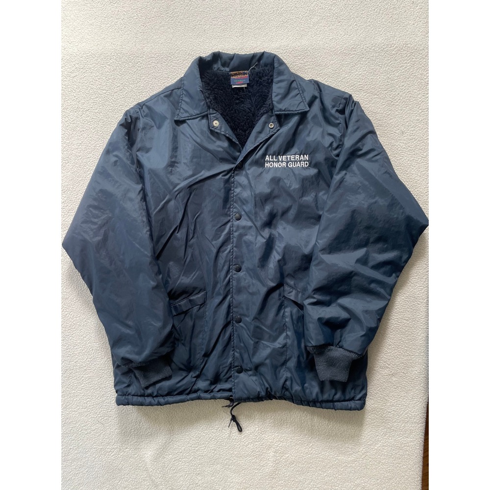 Hilton Mens Large Coaches Jacket Navy Blue All Veteran Honor Guard Fleece Lined
